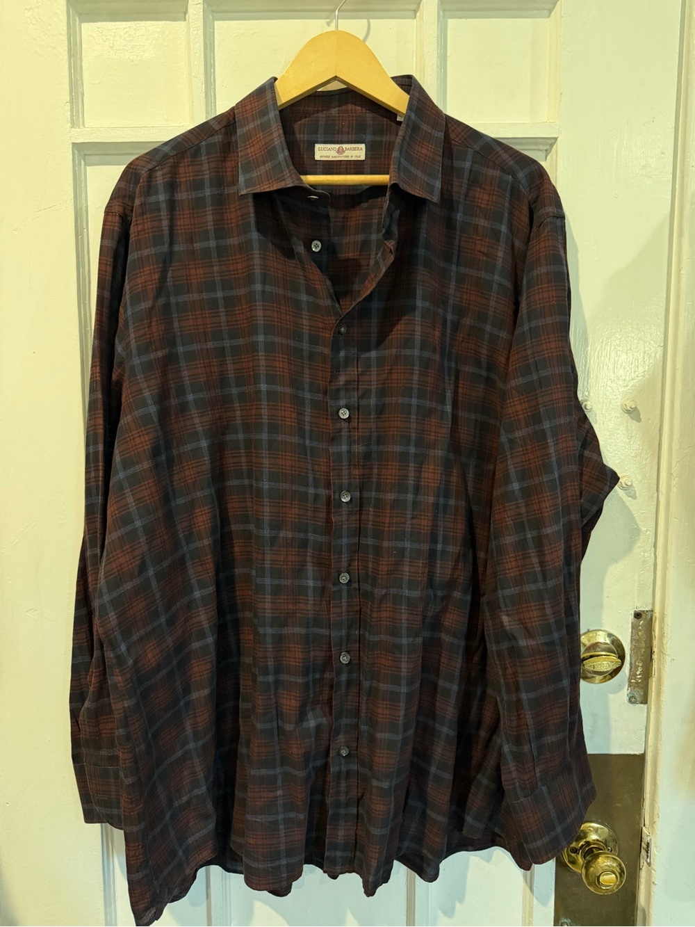 Luciano Barbera Brown & Blue Plaid Long-Sleeve Button-Down Shirt